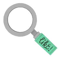 a magnifying glass with a green handle that says " like "