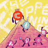 a cartoon drawing of a pyramid with coins on it and the word " the rope " in the background