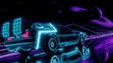 a futuristic back to the future car is driving down a road