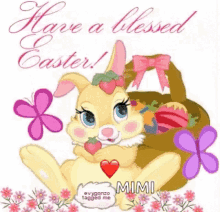 happy easter easter bunny easter basket easter eggs flowers