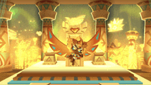 a cartoon character is sitting on a throne with wings