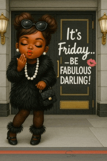 a girl blows a kiss in front of a sign that says it 's friday be fabulous darling