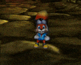 a cartoon character in a video game is wearing a blue cat hat
