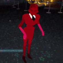 a screenshot of a video game shows a red character in a suit and tie