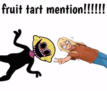 a cartoon of a man and woman hugging with the words fruit tart mention written above them