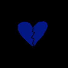 a blue broken heart with red squares on it on a black background