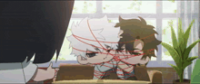 a couple of anime characters are tied together with red string