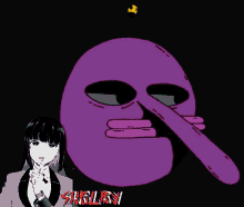 a black and white drawing of a girl next to a cartoon character with the number 00 on its head