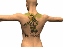 the back of a person with a humbug tattoo