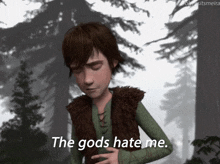 hiccup from how to train your dragon is saying the gods hate me