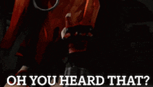 a cartoon character says oh you heard that on a dark background