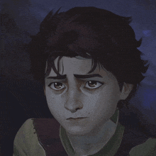 a close up of a cartoon character 's face with a sad look on his face