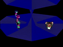 a video game with a bunch of characters including a girl and a dog
