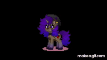 a pixel art of a pony with purple hair and a purple mane .