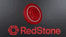 a red stone logo with a coin in the middle