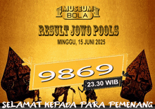 a poster that says museum bola result jowo pools minggu 15 juni 2025