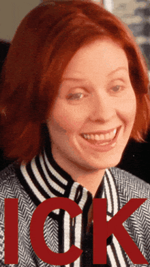 a close up of a woman 's face with the word ick behind her