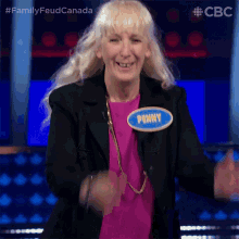 a woman wearing a name tag that says penny