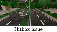 a screenshot of a video game with the words hitbox issue at the top