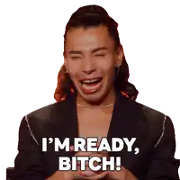 a man in a black jacket is laughing and says i 'm ready bitch