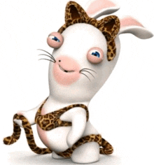 a cartoon rabbit is wearing a leopard print outfit and holding a snake