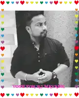 a black and white photo of a man with the words vote for raj mayank written in pink