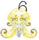a pixel art drawing of a girl with long yellow hair and green eyes