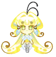 a pixel art drawing of a girl with long yellow hair and green eyes