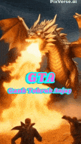 a picture of a dragon with the words gta written on it