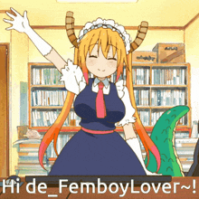 a picture of a girl with horns and the words hi de femboylover below her