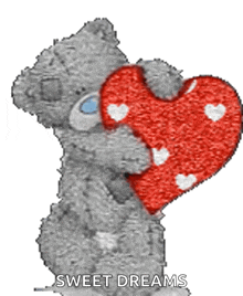 a teddy bear holding a red heart with the words sweet dreams written on the bottom