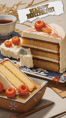 a birthday card with a slice of cake on a plate
