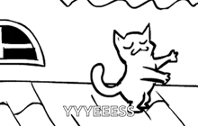 a black and white drawing of a duck with the words yyyeess written below it