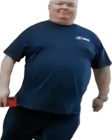 a man in a blue shirt that says optics on it