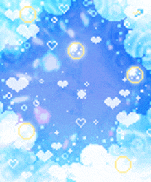 a blue background with white hearts and circles