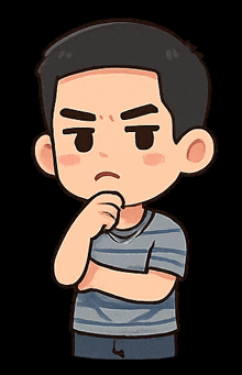 a cartoon of a man with his hand on his chin and a serious look on his face