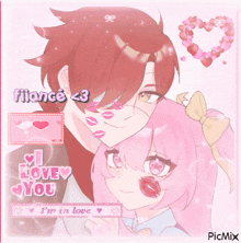 a picture of a girl and a boy with the words i love you written on it