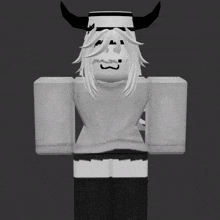 a black and white drawing of a person with horns