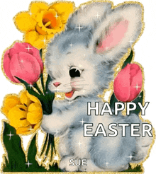 happy easter bunny sparkles cute flower