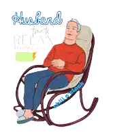 a man in a rocking chair with the words husband time to relax
