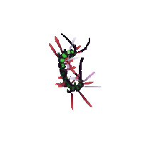 a pixel art drawing of a dragonfly with red and green wings on a white background .