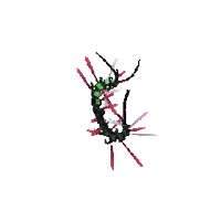 a pixel art drawing of a dragonfly with red and green wings on a white background .