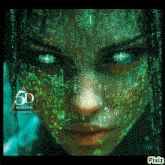 a woman 's face is covered in green numbers and the words 5d nation are on the bottom