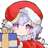 a cartoon character wearing a santa hat and holding a gift box