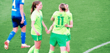a group of women are playing soccer on a field .