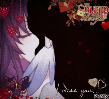 a picture of a couple kissing with the words " i miss you " on the bottom