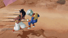 a cartoon drawing of a man and a robot fighting