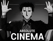 a black and white drawing of a man with absolute cinema written on it
