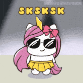 a cartoon of a unicorn wearing sunglasses with the words sksksk below it