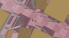 a cartoon girl is flying through the air in a building .